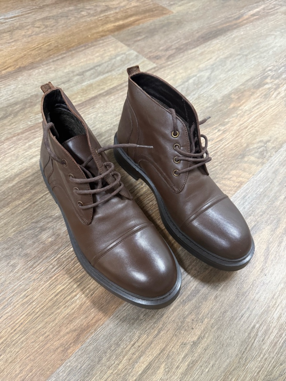 HOTIC Men's Brown Leather Lace-Up Ankle Boots